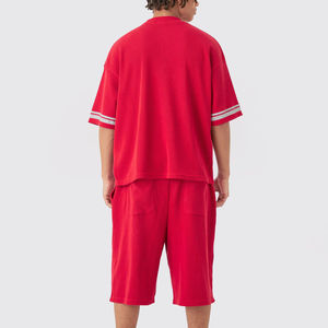 <b>Men's</b> Oversized Geometric Color Blocked Short Sleeve <b>Zip</b>-<b>Up</b> Shirt Set Street Style Quick Dry Woven Polyester Shorts - Product Image 3