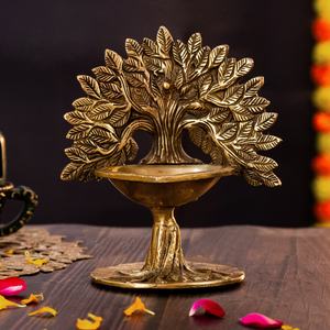 Traditional Indian Handcrafted <b>Brass</b> Kalpavriksha Diya <b>Oil</b> <b>Lamps</b> & Accessories Showpiece Gift Item - Product Image 2