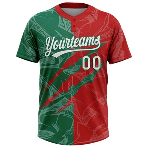 ผู้ผลิต OEM ODM เสื้อซอฟต์บอลชาย สีแดงเขียว แบบซับลิเมชั่น ระบายเหงื่อได้ดี แขนสั้น พร้อมโลโก้แบบกำหนดเอง - Product Image 1