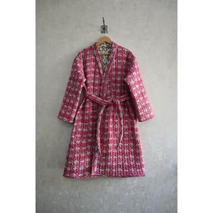 Handmade Indian Cotton Quilted Kimono Jacket <b>Women</b> Long Bathrobe Boho <b>Robe</b> Stylish Winter Floral Block Print V-neck Drawstring - Product Image 1