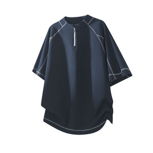 T-shirt Homme Oversize en Maille Gaufrée à Manches Courtes, Col Rond, Fermeture Éclair, Décontracté, Respirant, Couleur Unie, 100% Coton, Séchage Rapide - Product Image 2
