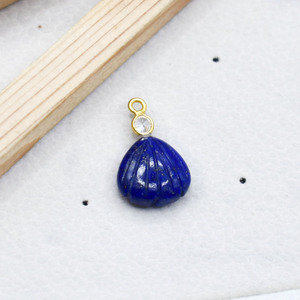 Handmade Lapis Lazuli <b>Shell</b> Pendant Gold Plated Bezel Set With CZ Charm Gemstone Birthstone Jewelry for Women Gift Wholesale - Product Image 3