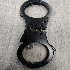 Phoenix Security Department Wrist Cuffs Metal Made Carbon Steel Nij Standard Centre Hinged Black <b>Dual</b> <b>Lock</b> Logo Design Duty - Product Image 1