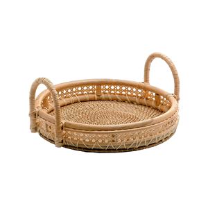 Bandejas de mango de ratán natural para algas marinas, bandejas redondas para fruta, material de algas marinas hecho a mano en Vietnam, superventas - Product Image 1