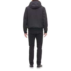 Blouson bomber noir à capuche pour homme, fermeture éclair, doublure polaire, coupe-vent décontracté, idéal pour l'automne - Product Image 6