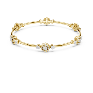 FLORAL BROOCH LAB GROWN DIAMOND STIFF <b>KADA</b> BRACELET SET IN 18KT YELLOW GOLD WEDDING ENGAGEMENT GLAM EVENT DAILY USE FOR WOMEN - Product Image 6