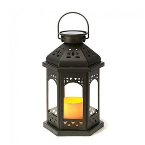 Lavender Metal <b>Lantern</b> With Floral Cutouts And Glass Panels For Home Decoration - Product Image 3