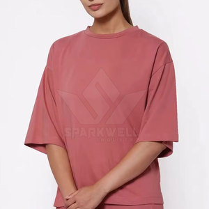 เสื้อยืดคอกลมโอเวอร์ไซส์สำหรับผู้หญิง แขนสามส่วน ทรงหลวม สีพื้น ผ้าถัก 100% คอตตอน ระบายอากาศได้ดี จาก SPARKWELL INDUSTRY - Product Image 2