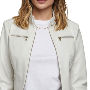 Veste en cuir pour femme, nouvelle collection, couleur unie, col carré, fermeture éclair, style simple, longueur courte, pour l'hiver, prix avantageux - Product Image 5