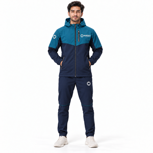 Ensemble de survêtement unisexe personnalisé, écologique, respirant, avec capuche, en tissu tissé léger, veste zippée intégrale et pantalon de jogging pour l'extérieur - Product Image 1