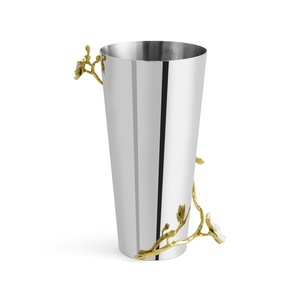 Jarrón de lujo Saleem International 2026 con diseño de granada, color plateado, de metal, con hoja de ginkgo marrón dorado - Product Image 6