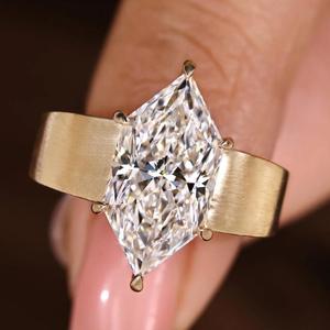 Dutch Marquise Cut Diamond Solitaire Ring with Wide Comfort Fit Band Solid Gold Engagement Ring Modern Minimalist Luxury Ring - Product Image 1