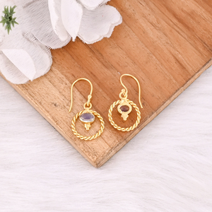 Natural Opalite Oval Shape Gold Plated <b>Hook</b> Gemstone <b>Earrings</b> For Women - Product Image 4