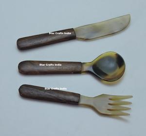 Nouvel Arrivage 2026 – Ensemble d'ustensiles de cuisine classiques en corne pour salade et dessert (cuillère, fourchette, couteau) – Écologique, compatible lave-vaisselle – Idéal comme cadeau - Product Image 4