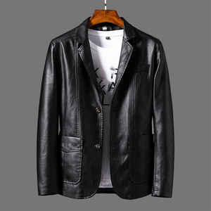 <b>Men's</b> PU Leather <b>Jacket</b> Slim Fit Turn-down Collar Single Button Solid Color Waterproof <b>Smart</b> Casual Autumn Wear Boho/Western - Product Image 1