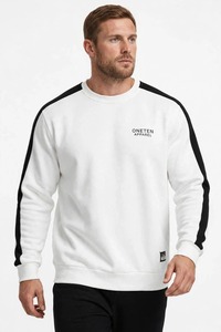 ONETEN APPAREL เสื้อสเวตเชิ้ตคอกลมสีขาวสำหรับผู้ชาย ลายแถบสีดำ สปอร์ต พูลโอเวอร์ - Product Image 4