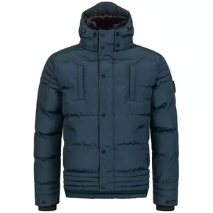 Veste matelassée tactique bleu sarcelle pour homme, parka d'hiver avec boutons sur le devant, ourlet côtelé et capuche réglable, vestes matelassées pour homme sur mesure - Product Image 1