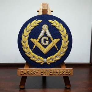 Custom Two Tone Silver Gold Bullion Wire Masonic <b>Square</b> Compass Crossed <b>Keys</b> Patch Green Velvet Regalia Treasurer Blazer Badge - Product Image 5