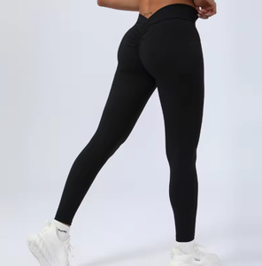 Leggings de cintura alta, estilo nuevo, largos, lisos, con fruncido en el trasero, cintura elástica, elásticos en cuatro direcciones, sin costuras, de Run Apparel - Product Image 5