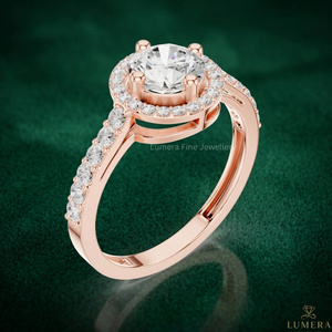 Anillo de Compromiso y Boda de Lujo con Halo de Diamantes Redondos Cultivados en Laboratorio, Certificados por IGI, en Oro Rosa de 9K-18K para Mujer - Product Image 3