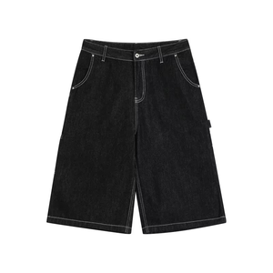Pantalones cortos de mezclilla negros de alta calidad para hombre, holgados, hasta la rodilla, estilo baggy, con múltiples bolsillos, para verano, estilo urbano - Product Image 4