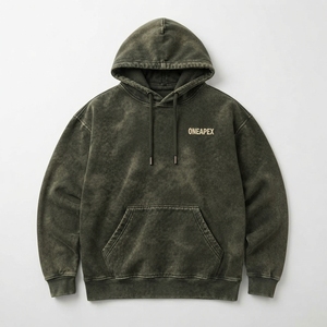 Sweat-shirt à capuche personnalisé vert olive délavé avec logo brodé pour homme, style streetwear - Product Image 2