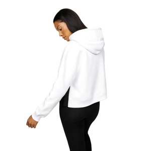 Sweat-shirt à capuche oversize blanc pour femme, manches longues, couleur unie, matière polaire respirante, vêtement d'automne - Product Image 4