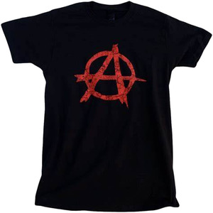 Camiseta Negra de Manga Corta para Hombre con Estampado del Símbolo de Anarquía Rojo, Cuello Redondo, Unisex, Corte Holgado, Tejido de Algodón Transpirable - Product Image 1