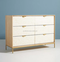 Coffre moderne de luxe en os et en bois de couleur moutarde fait à la main avec 6 tiroirs pour chambre à coucher/salon/intérieur de maison en incrustation d'os de luxe