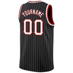 Custom Black Pinstripe Basketball Jersey With Red White Trim Teamname 00 Mesh Tank Top Adult Men's <b>Athletic</b> Wear - Product Image 2