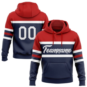 Sudadera con Capucha Deportiva de Diseño Nuevo, Personalizada, con Costuras en Azul Marino, Blanco y Rojo, de Poliéster/Algodón, Venta al Por Mayor Directa de Fábrica - Product Image 1