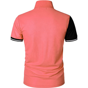 Polo pour homme en maille tricotée, coupe ajustée, style décontracté, à manches courtes, avec blocs de couleur géométriques corail, noir et blanc, NOUVEAU - Product Image 2