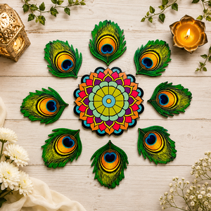 Ensemble de rangolis en bois réutilisables en gros avec motifs d'éléphant et de lotus, art de sol modulaire multi-pièces pour la décoration de Diwali et de mariage - Product Image 4