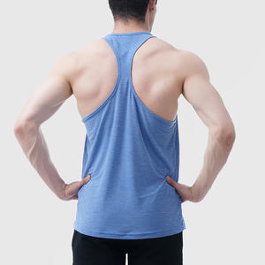 Débardeur sans manches pour homme, bleu uni, col rond, séchage rapide, tricoté en polyester, coupe sportive - Product Image 4