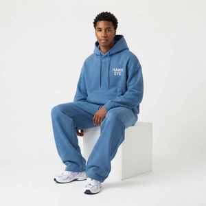 Conjunto Deportivo para Hombre Hawk Eye, Sudadera con Capucha Azul, Color Sólido, Corte Holgado Informal, Pantalones Largos con Cordón y Bolsillos, de Algodón - Product Image 4