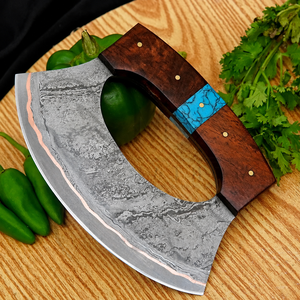 Cuchillo de Chef Ulu de Acero de Damasco de 67 Capas Hecho a Mano, Cuchillo de Cocina Forjado con Mango de Madera, Picador de Carne, Apto para Lavavajillas - Product Image 1