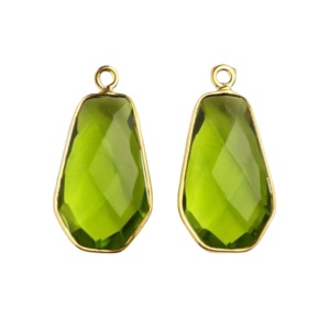 Plata de Ley 925 sólida de la mejor calidad, colgante de conector de amuleto de oro de 18 quilates relleno de cuarzo peridoto Hydro 12x20mm Checker Cut Loop - Product Image 1