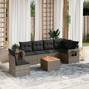 Conjunto de Sofá de Jardín de Ratán Sintético Gris con Patas Ajustables, Conjuntos de Jardín con Patas Ajustables - Product Image 1