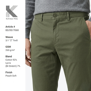 Pantalones Chinos Elásticos para Hombre, 260GSM, Algodón y Spandex, Sarga 3/1, Corte Slim Fit, Fabricante y Proveedor OEM ODM - Product Image 1