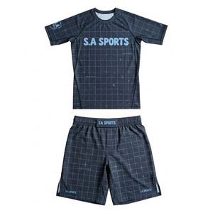 Conjunto de Uniforme Deportivo de Alto Rendimiento con Patrón de Matriz Cruzada en Azul Índigo Intenso para Boxeo, Gimnasio y MMA - Product Image 1
