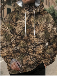 Sweat-shirt à capuche camouflage pour homme, tricoté en polyester respirant, coupe oversize, style décontracté automne, coupe régulière, avec poches - Product Image 4