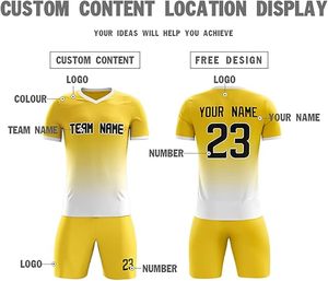 Ensemble de maillot de football jaune personnalisé avec nom et numéro d'équipe 23, col en V, manches courtes, uniforme respirant en polyester pour hommes adultes - Product Image 3