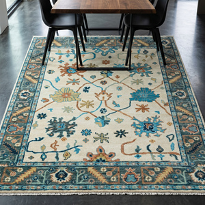 Alfombra de Lana Oushak Multicolor de Lujo, Tejida a Mano, Diseño Floral Clásico y Tradicional, Pelo Plano, para Sala de Estar y Decoración del Hogar - Product Image 4