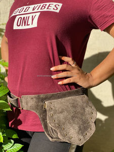 Sac banane en cuir suédé véritable fait à la main unisexe élégant multi-poches sacs de hanche ceinture à sangle réglable sac de taille utilitaire - Product Image 2