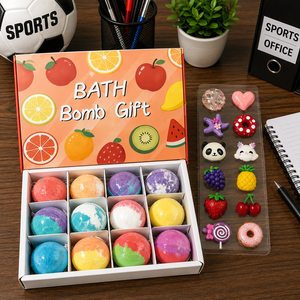 JRMS INDUSTRIES Caja de Regalo con 12 Bombas de Baño Naturales con Dibujos Animados de Frutas, Bolas de Baño Coloridas, Juguetes de Baño Sorpresa para Niños - Product Image 1