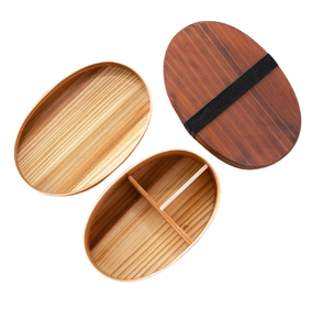 Boîte à bento en bois de forme personnalisée, design optimal, forme ovale, bois brun clair, boîte à bento avec 3 compartiments, boîte à lunch - Product Image 1