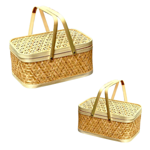 Cesta de Regalo de Bambú Personalizable, Cesta de Frutas con Tapa y Asa, Decoración Hecha a Mano para el Hogar, Artesanía de Vietnam - Product Image 1