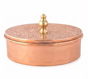 Boîte de rangement à épices ronde en cuivre de luxe avec 6 compartiments, support à masala en métal fait main pour la cuisine, style rustique - Product Image 4