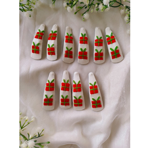Conjunto de Pinzas para el Cabello Bordadas a Mano con Diseño Navideño de Coníferas, Pinzas de Tela de 6 cm, Accesorios para el Cabello de Niñas, para Fiestas Casuales - Product Image 1