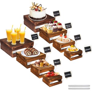 Aqdus Saleem MWS-T3RC Hand-Carved for <b>Wood</b> Rectangle Tiered Cake Stand <b>Rustic</b> Display Riser Wholesale - Product Image 4